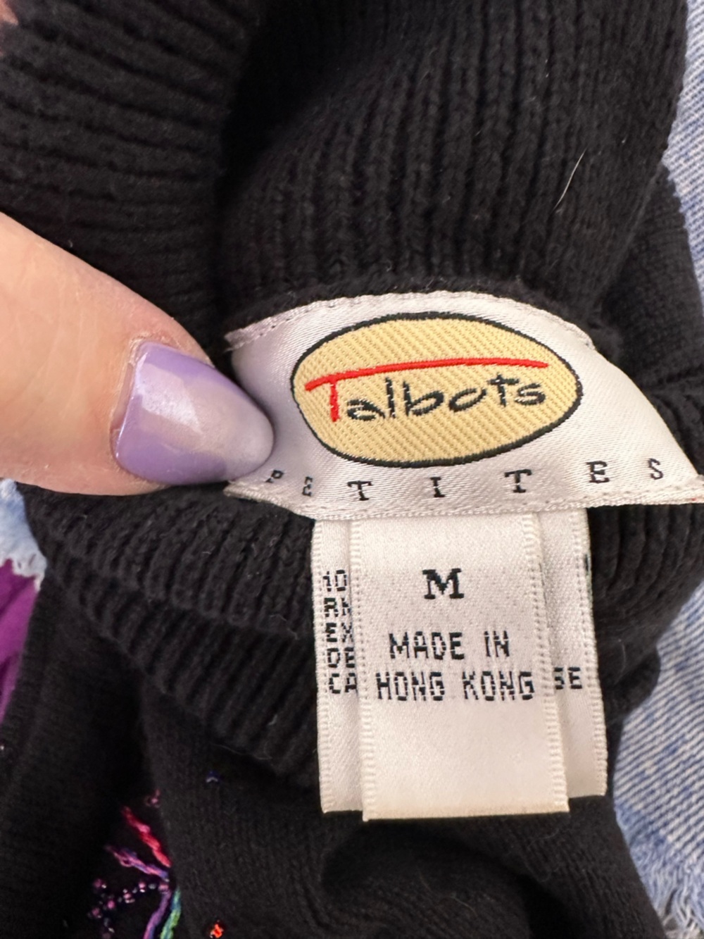 Talbots vintage Black Sweater with Embroidered Multicolor Detail med - Picture 2 of 6